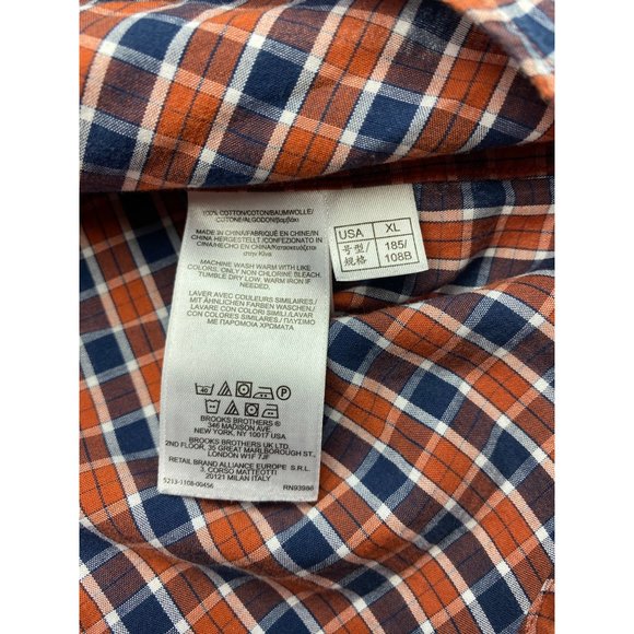BROOKS BROTHERS MENS LONG SLEEVE CHECK SHIRT XL Orange Blue Check - Picture 3 of 6